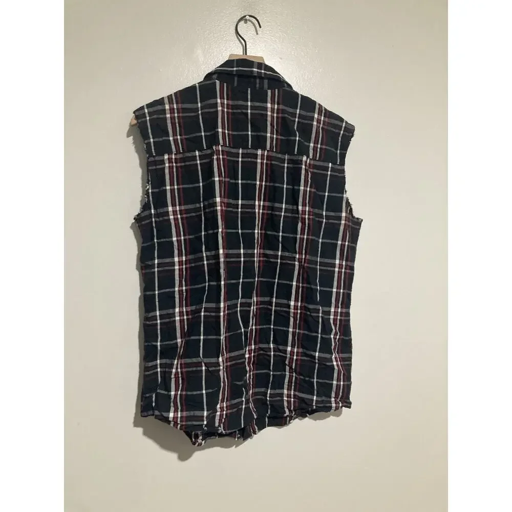 Levis Cutoff Sleeveless Shirt Vest Mens M Black Red White Button Down Flannel